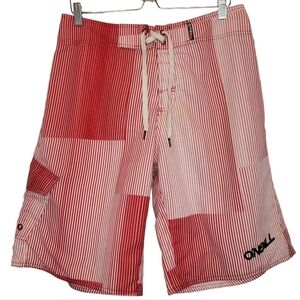 O'NEILL Warmond Striped‎ Seersucker Board Shorts Orange Men's 32" Patch Pocket